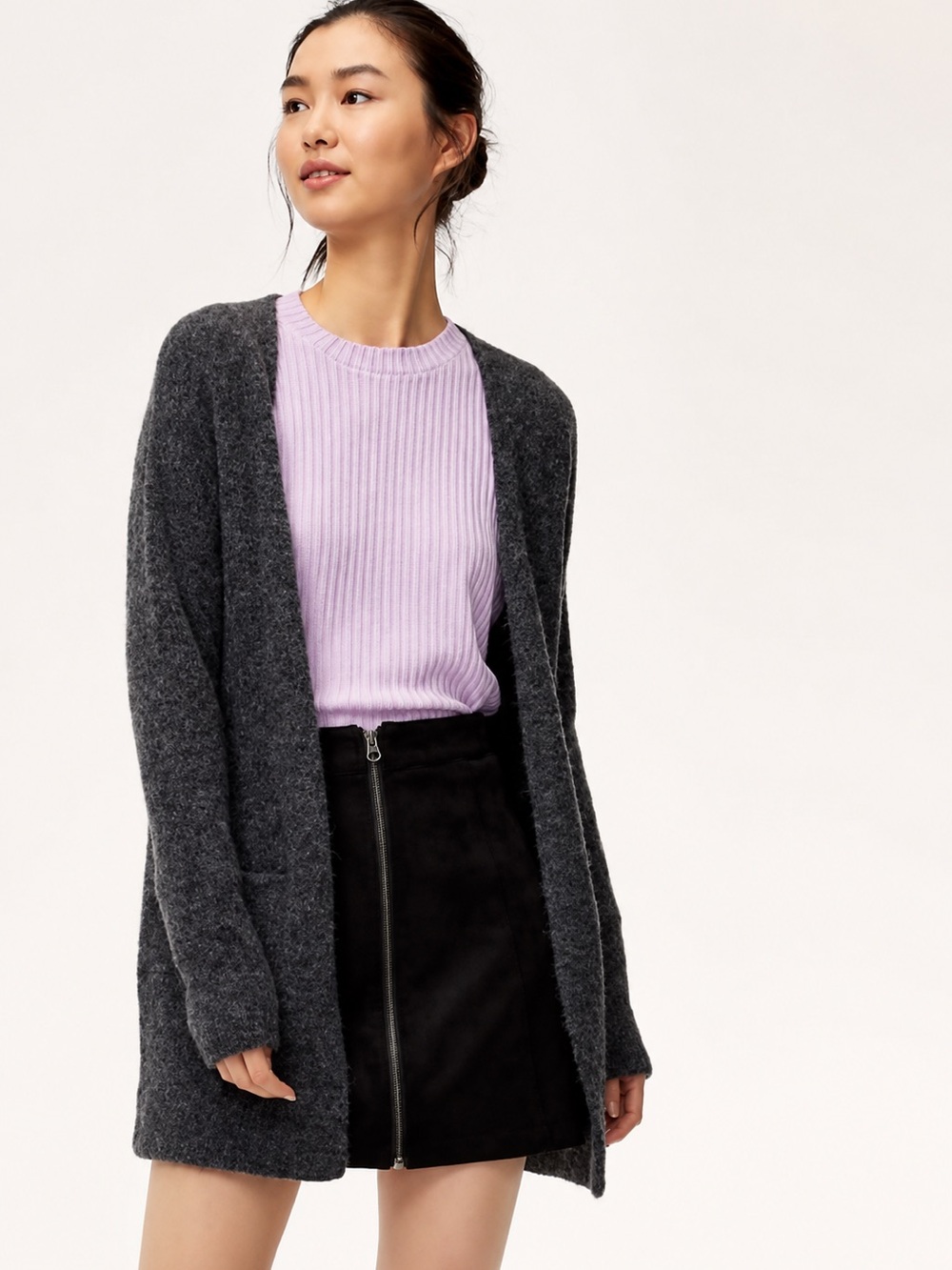 Wilfred ALPACA / WOOL Longline Open Cardigan Sweater | Smokey Charcoal Aritzia